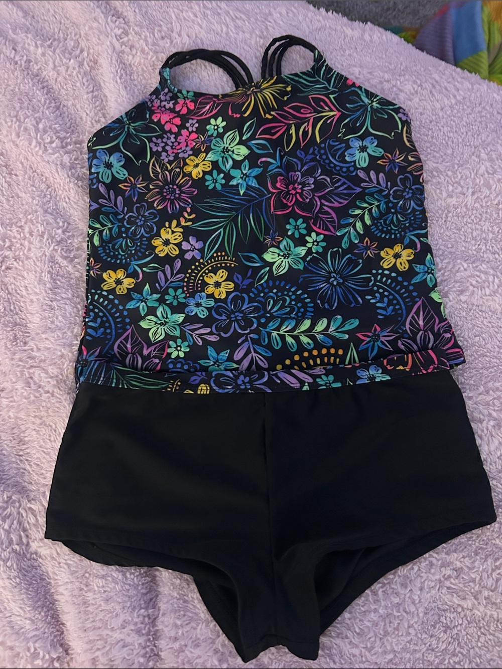 wonder nation Black Floral One-Piece Swimsuit with Multicolor Print